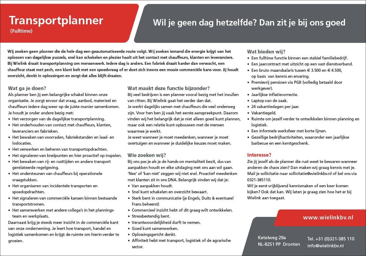 Vacature Transportplanner